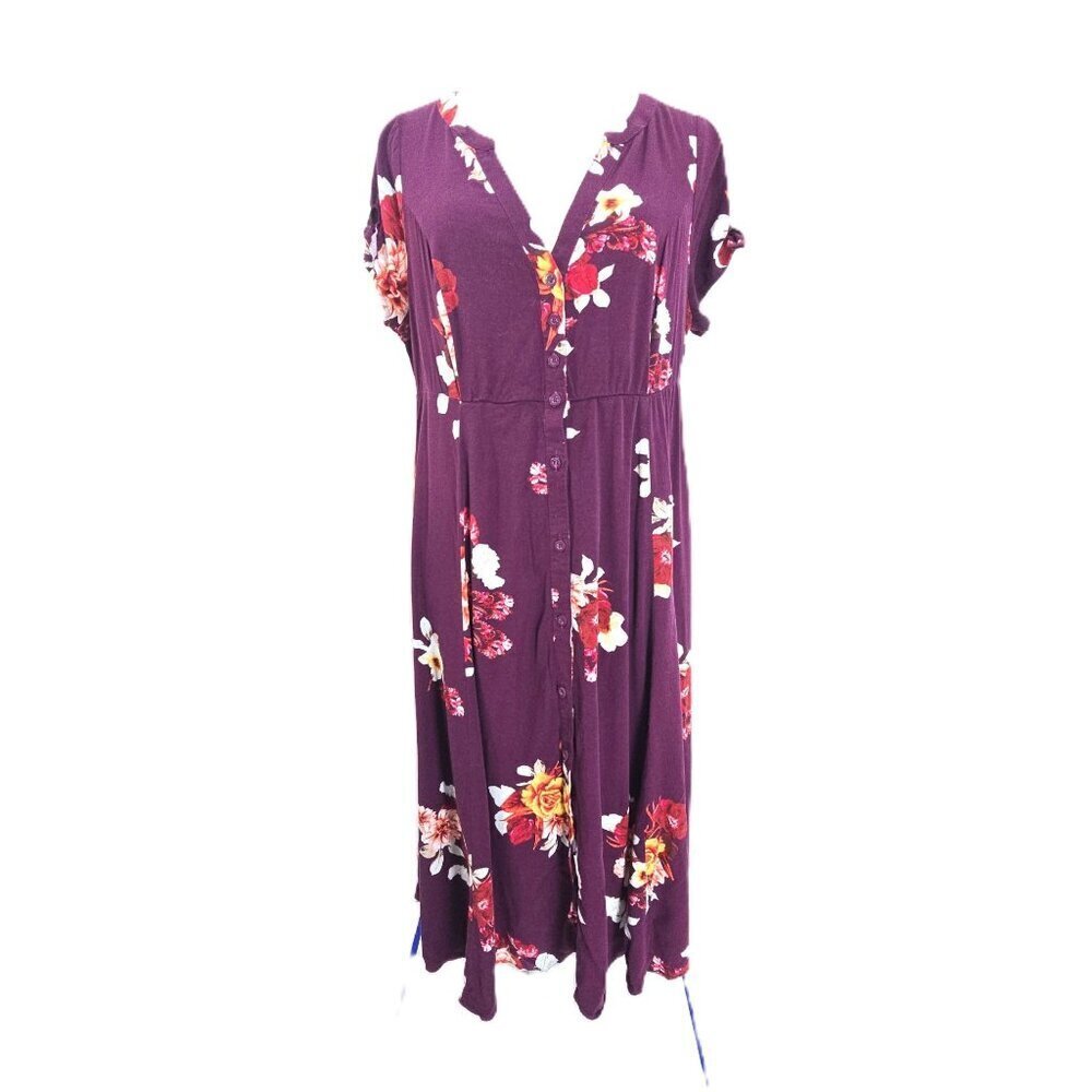 Torrid Burgundy Red Button Front Fit Flare Dress Women Size 00 M/L